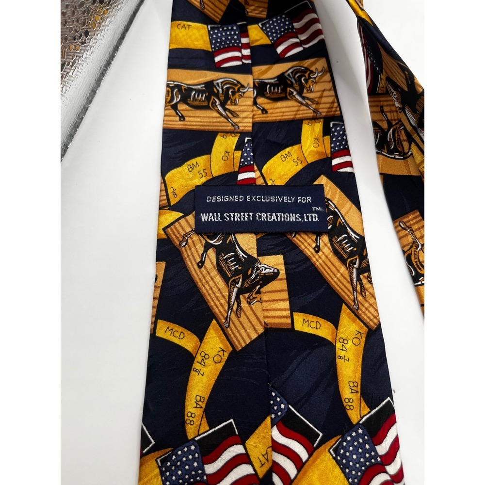 Wall Street Creations Ltd‎ Bull Flag Silk Tie Mens Necktie Business Investment - Picture 3 of 5